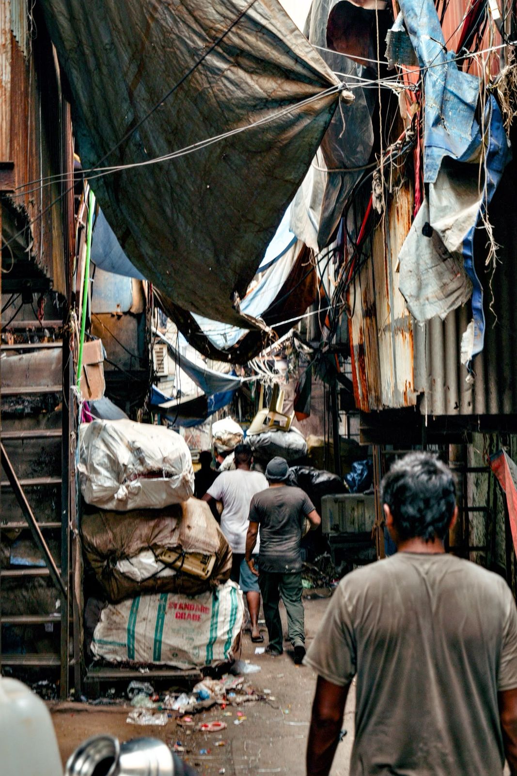 A narrow lane in the recycling area