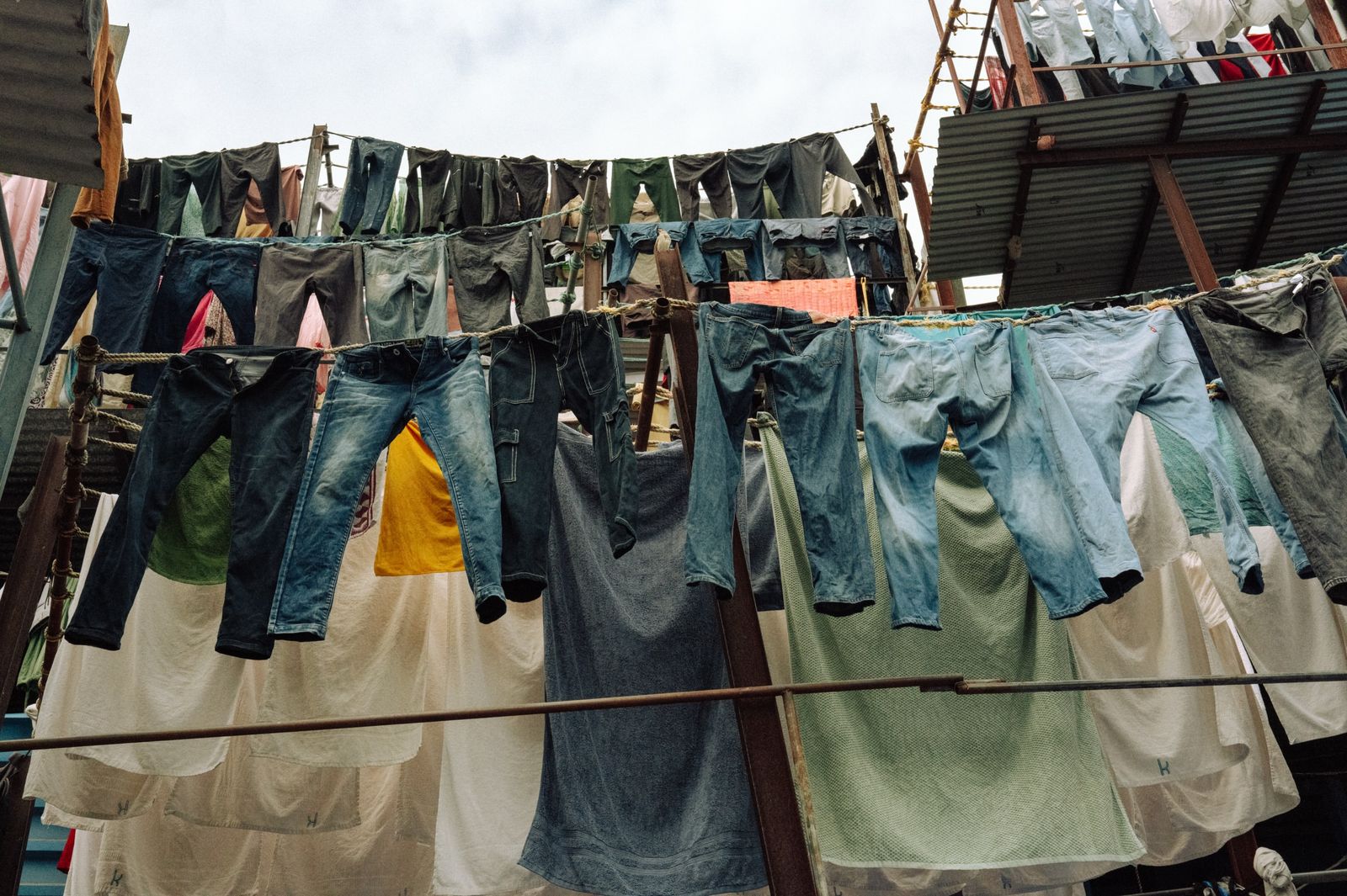 Jeans drying on the lines